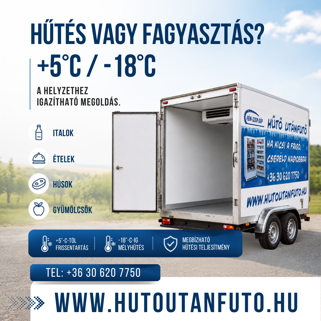 Nyitott hűtőutánfutó üres hűtőtérrel – kampánygrafika