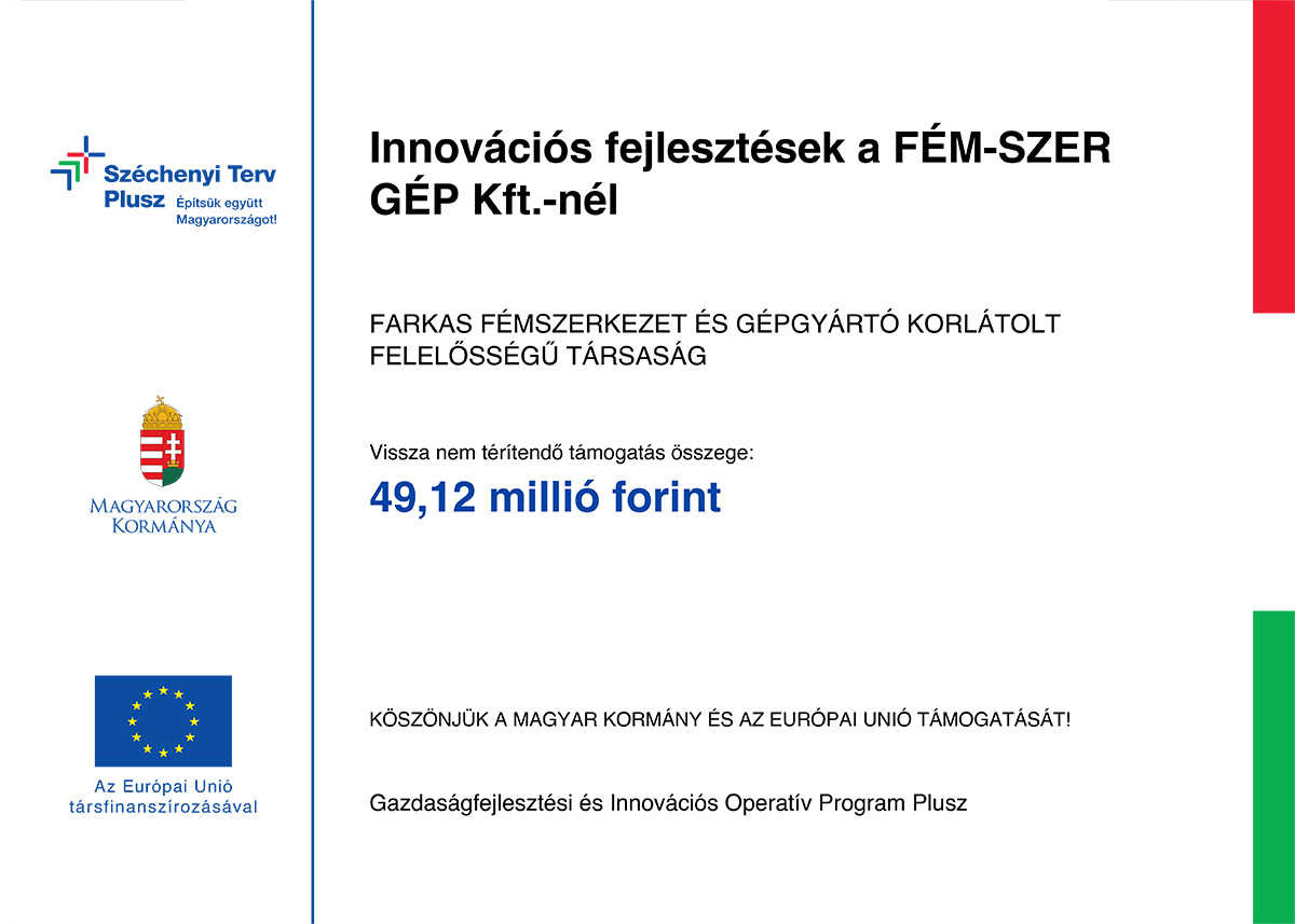 Innovációs fejlesztések a FÉM-SZER GÉP Kft.-nél – tájékoztató tábla