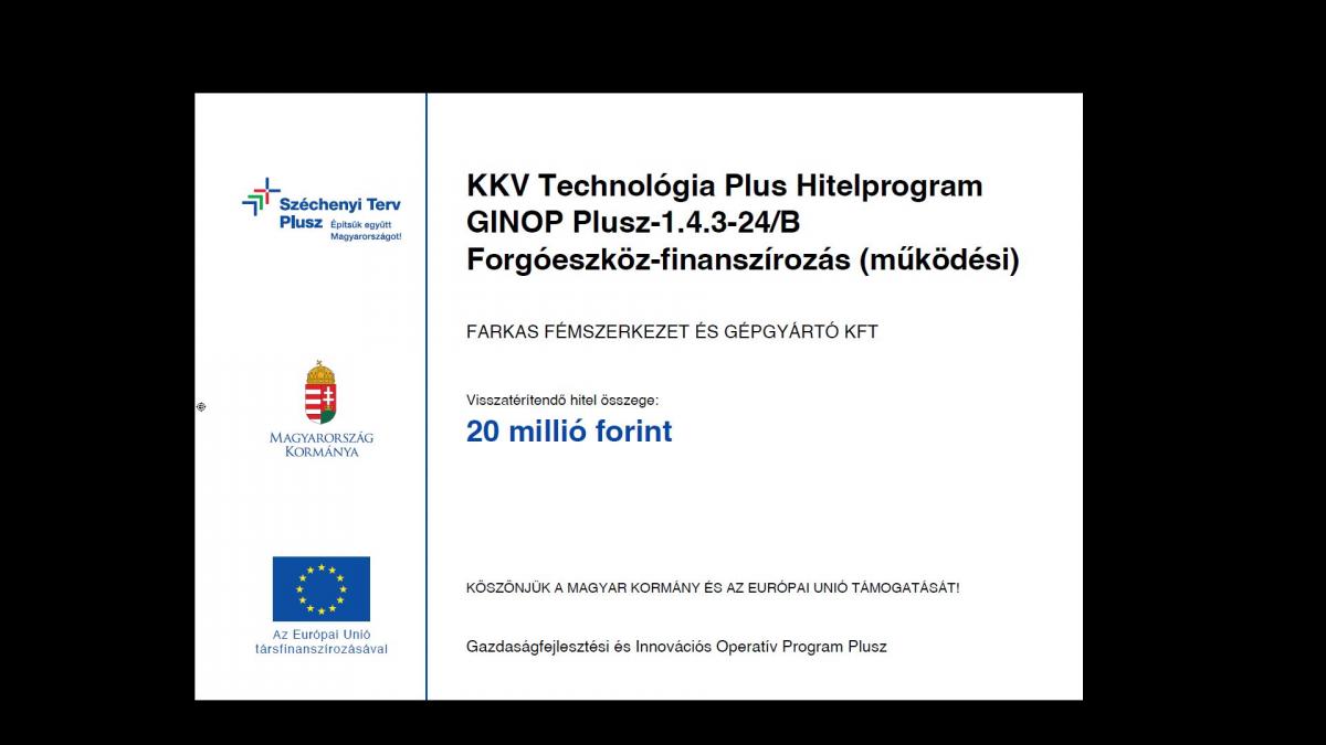 KKV Technológia Plusz Hitelprogram – tájékoztató tábla