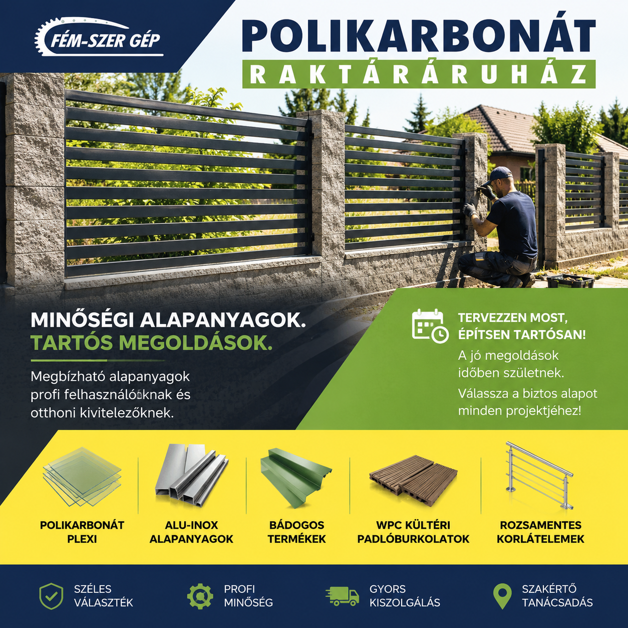 Polikarbonát Raktáráruház – a közösségi oldalakon használt termékbemutató grafika
